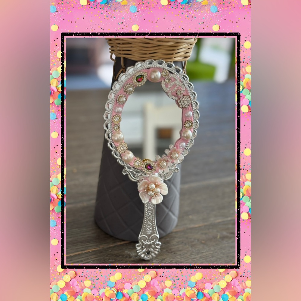Elegant Pink and Silver Hand Mirror